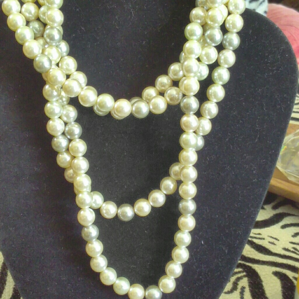 Posh Triple Long Faux Pearls